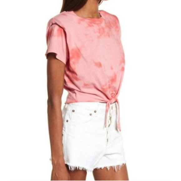 ALLSAINTS Spitalfields Coni Tie Dye T-shirt Red Shoulder Pad Tie Front NWT Small - Picture 2 of 15
